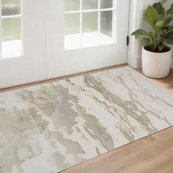2' x 3' Abstract Stain Resistant Area Rug - Ivory Tan And Gray