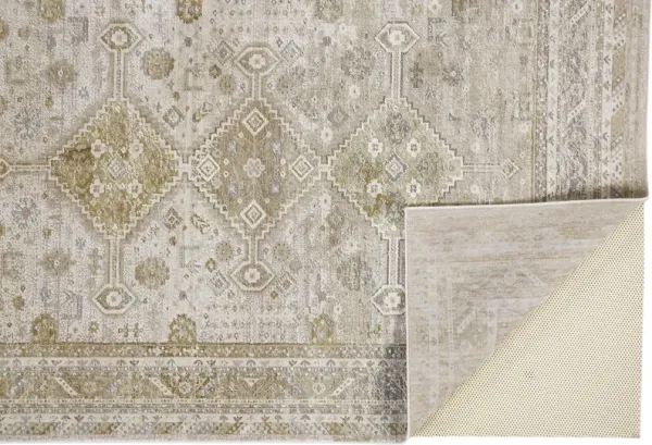 2' x 3' Floral Stain Resistant Area Rug - Gold And Ivory