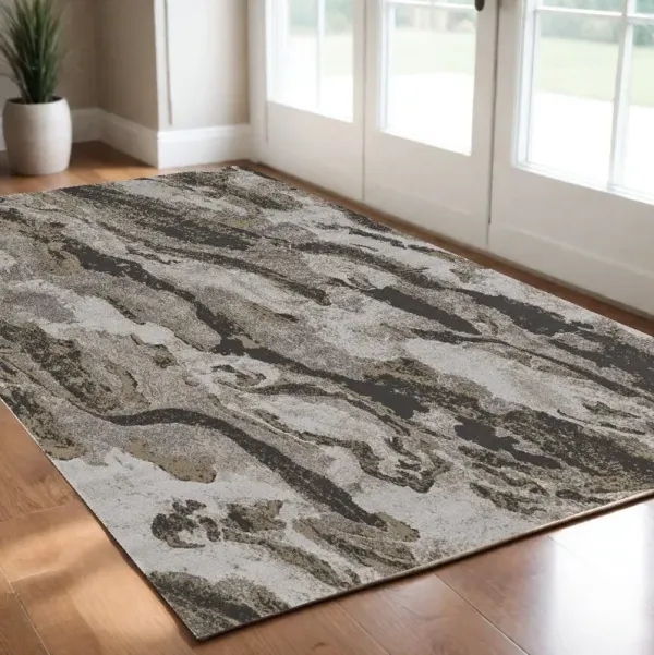1.7' x 2.8' Abstract Power Loom Distressed Area Rug - Brown And Ivory