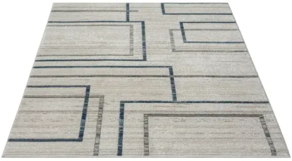 5' x 7' Geometric Area Rug - Ivory Blue And Gray