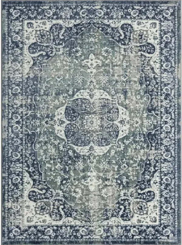 5' x 7' Floral Stain Resistant Area Rug - Blue