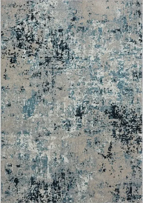 5' x 7' Abstract Distressed Washable Area Rug - Blue