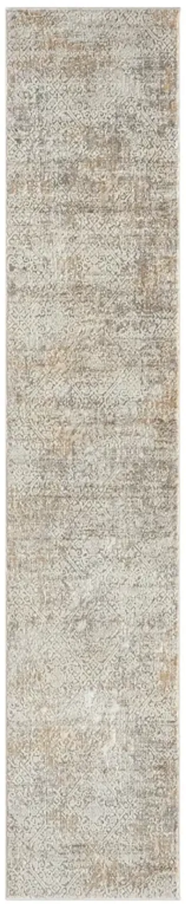 2' x 10' Damask Distressed Runner Rug - Gray