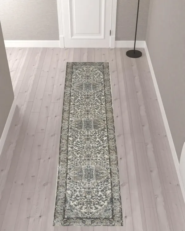 10' x 2.2' Medallion Power Loom Runner Rug - Gray And Ivory