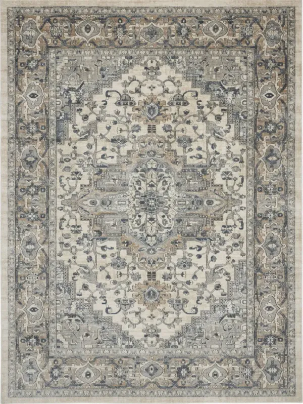 8.8' x 11.8' Floral Power Loom Area Rug - Ivory
