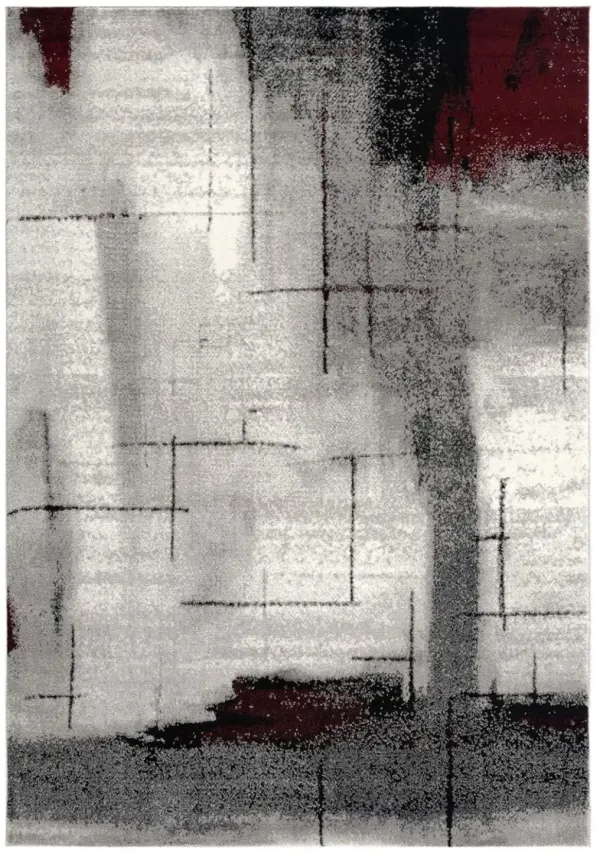 2' x 3' Abstract Distressed Area Rug - Gray And Red
