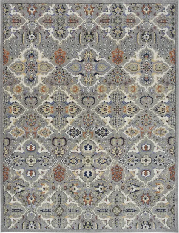 7' x 10' Floral Power Loom Polypropylene Area Rug - Gray And Ivory