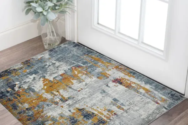 3' x 5' Abstract Power Loom Area Rug - Blue And Orange