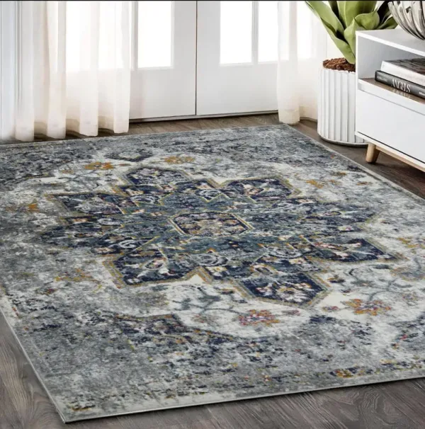 5' x 7' Medallion Power Loom Area Rug - Gray