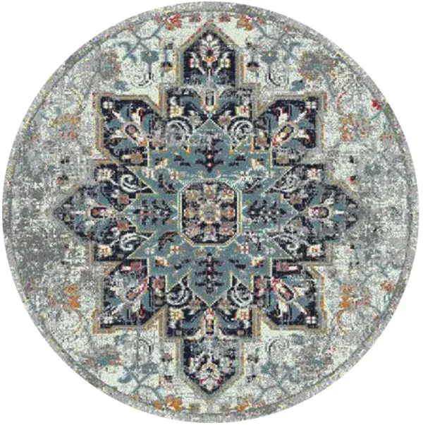 7.5' x 7.5' Medallion Power Loom Round Rug - Gray