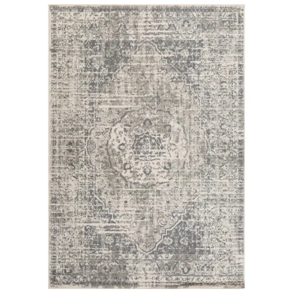 5' x 8' Medallion Power Loom Area Rug - Medium Gray And Ivory
