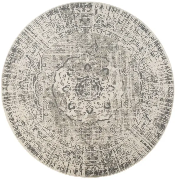 8' Medallion Power Loom Round Rug - Medium Gray And Ivory