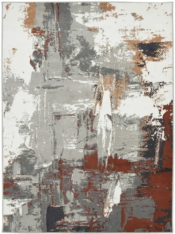 10' Abstract Power Loom Runner Rug - Ivory Gray And Rust