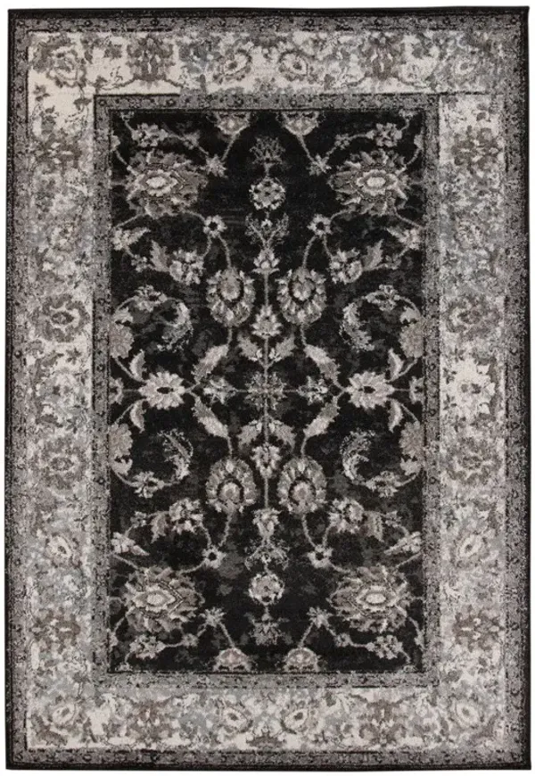 4' x 6' Oriental Power Loom Area Rug - Ivory Black And Gray