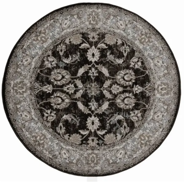 6' Floral Power Loom Round Rug - Ivory Black And Gray