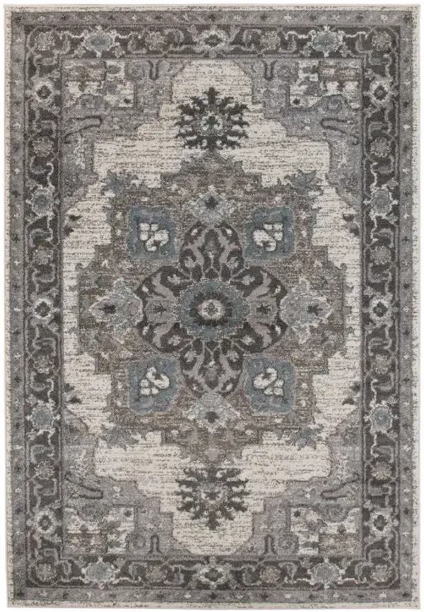 4' x 6' Medallion Power Loom Area Rug - Ivory Taupe And Gray
