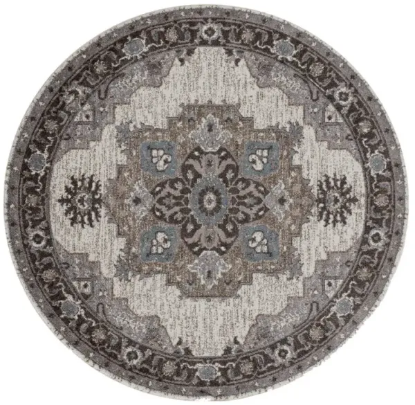 6' Medallion Power Loom Round Rug - Ivory Taupe And Gray