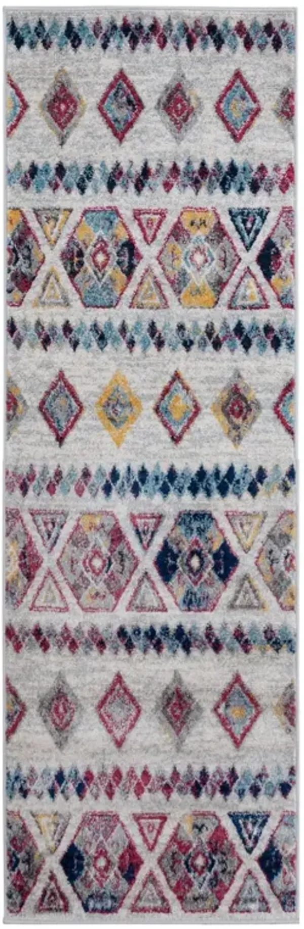 6' Geometric Power Loom Runner Rug - Ivory Blue And Orange