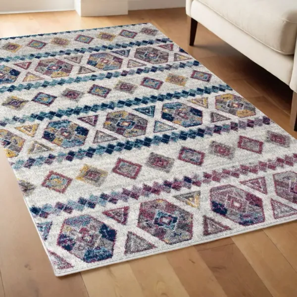 4' x 6' Geometric Power Loom Area Rug - Ivory Blue And Orange
