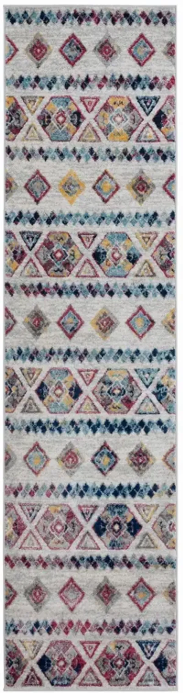 10' Geometric Power Loom Runner Rug - Ivory Blue And Orange