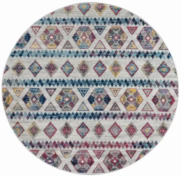 6' Geometric Power Loom Round Rug - Ivory Blue And Orange