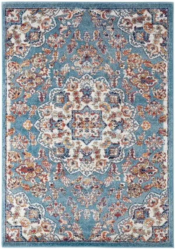 8' x 10' Medallion Power Loom Area Rug - Ivory Blue And Orange
