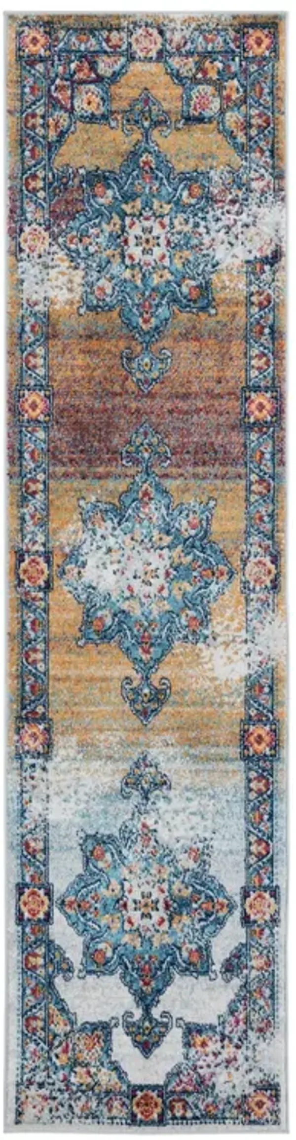 10' Medallion Power Loom Runner Rug - Blue Red And Orange
