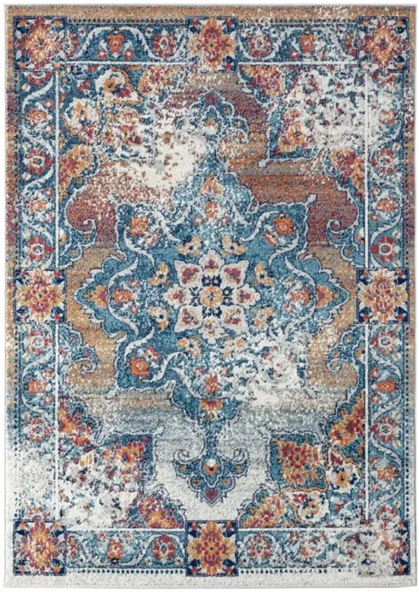 8' x 10' Medallion Power Loom Area Rug - Blue Red And Orange