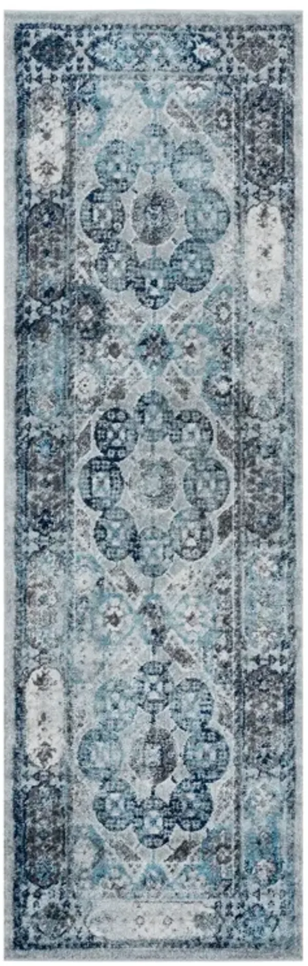 10' Medallion Power Loom Runner Rug - Gray And Blue
