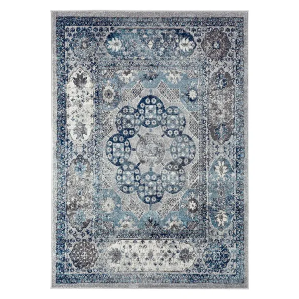 9' x 12' Medallion Power Loom Area Rug - Blue And Gray