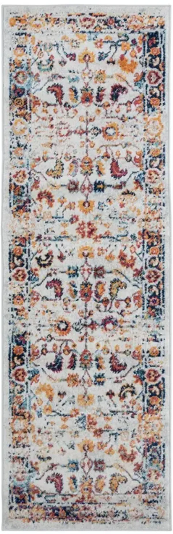 6' Floral Power Loom Runner Rug - Ivory Navy And Orange