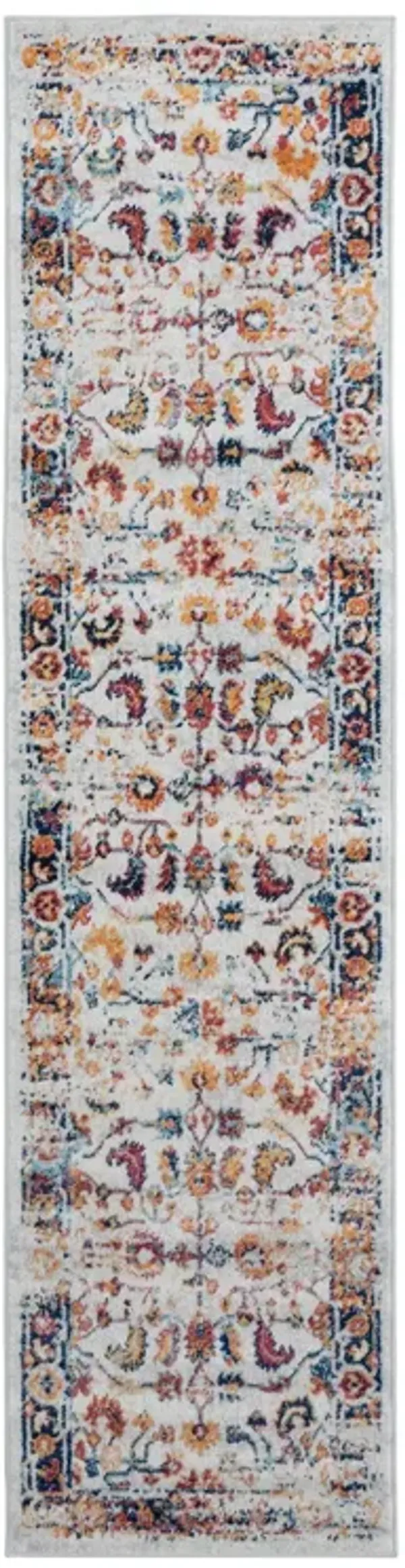 10.3' x 2.5' Floral Power Loom Runner Rug - Ivory Navy And Orange