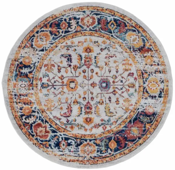 6' Floral Power Loom Round Rug - Ivory Navy And Orange