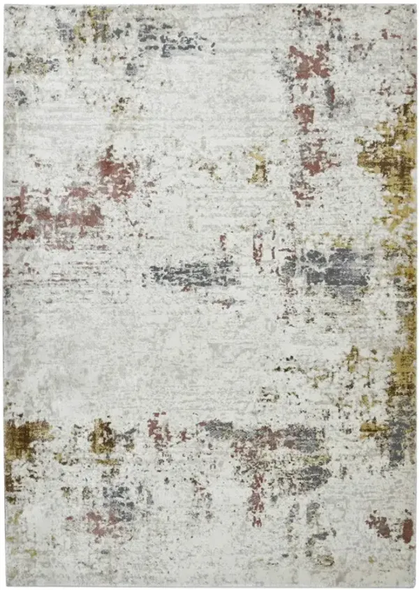 2' x 3' Abstract Power Loom Area Rug - Ivory Red And Gold