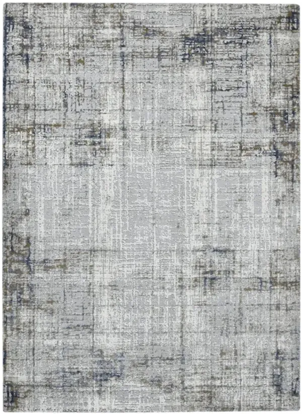 2' x 3' Abstract Power Loom Area Rug - Ivory Blue And Gray
