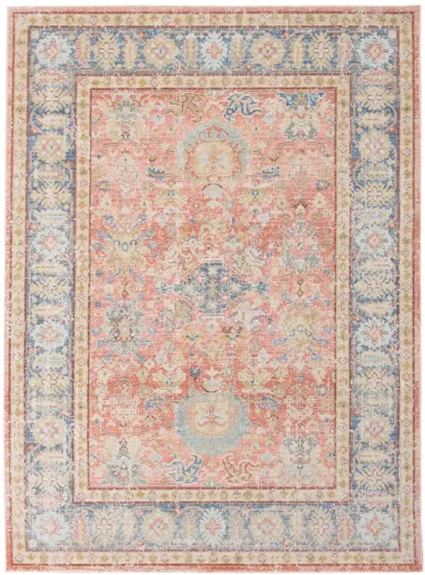 2' x 3' Oriental Power Loom Worn Faded Area Rug - Coral And Blue