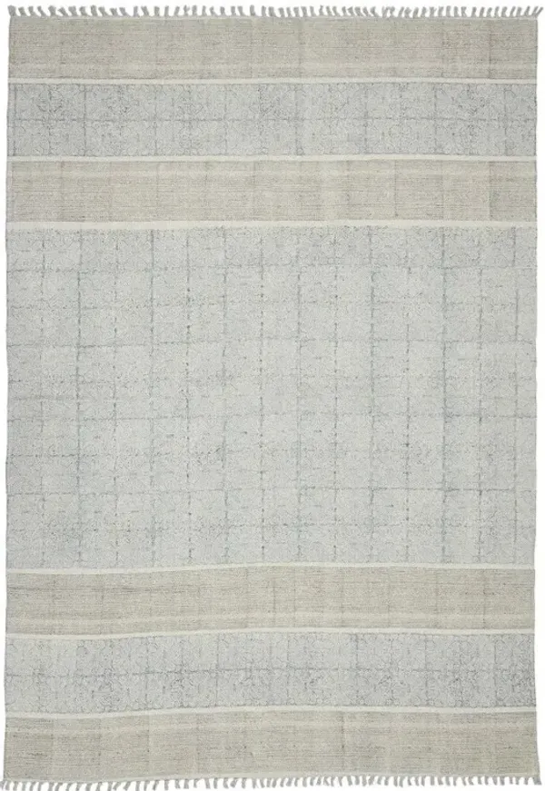 2' x 3' Oriental Flatweave Handmade Worn Faded Area Rug With Fringe - Stone Blue And Brown