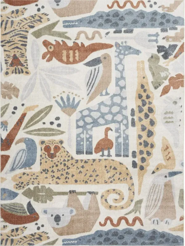 5' x 7' Animal Print Washable Area Rug - Ivory Blue And Gray