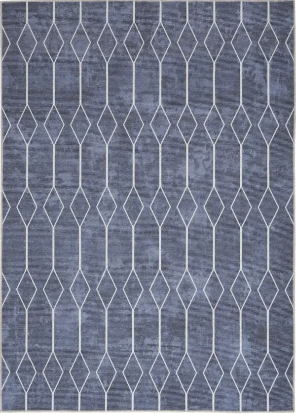 6' x 9' Geometric Power Loom Washable Area Rug - Blue And Ivory