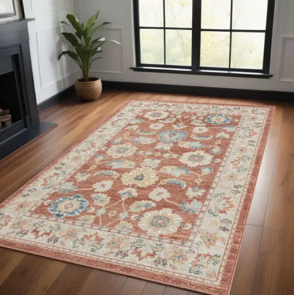 4' x 6' Oriental Power Loom Area Rug - Red And Ivory