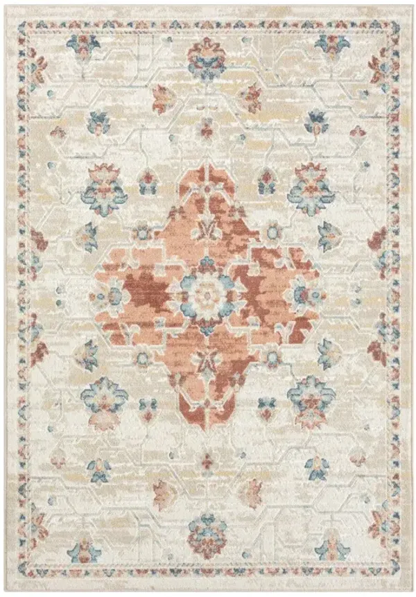 4' x 6' Medallion Power Loom Area Rug - Ivory And Red