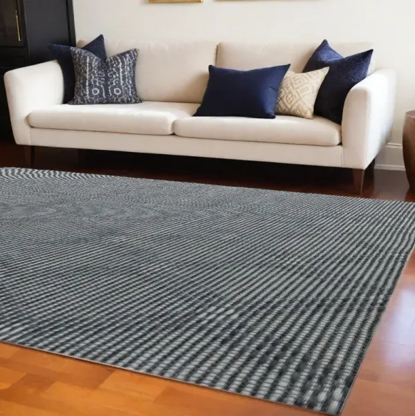 7.8' x 9.8' Geometric Hand Woven Non Skid Area Rug - Gray And Ivory
