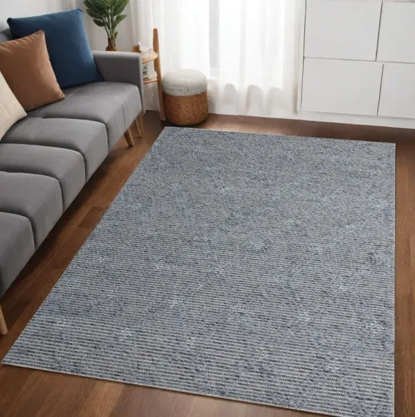 5' x 8' Geometric Hand Woven Non Skid Area Rug - Blue And Ivory