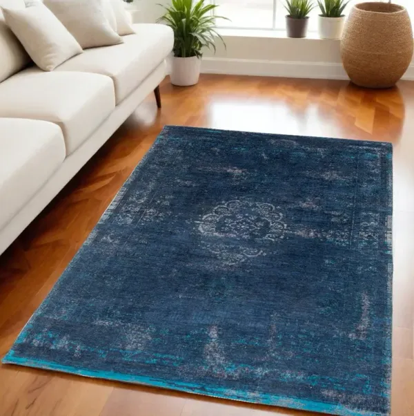 5' x 7' Medallion Non Skid Area Rug - Blue And Gray