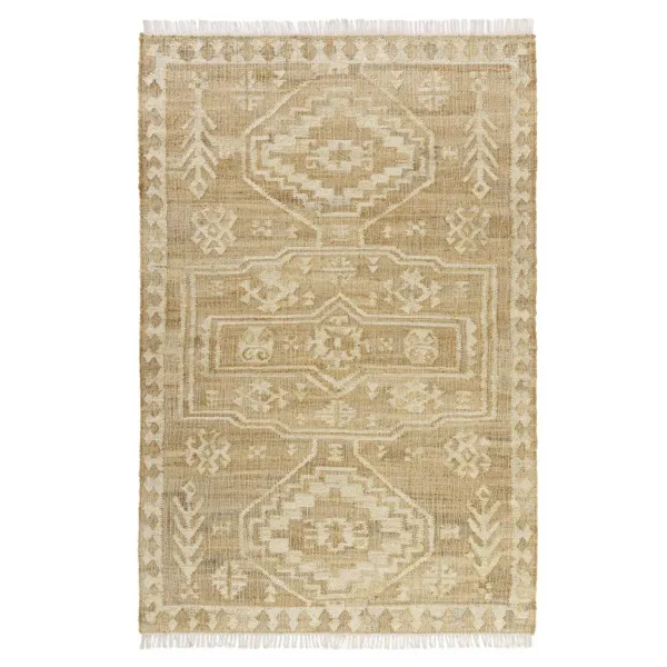 9' x 12' Medallion Hand Woven Area Rug - Natural And Ivory