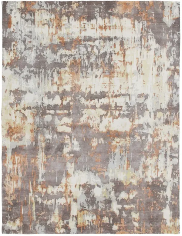 9' x 12' Abstract Wool Blend Hand Loomed Area Rug - Brown And Tan