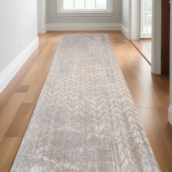10' Chevron Non Skid Area Rug - Gray And Yellow