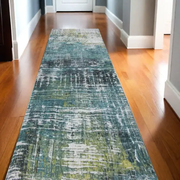 10' Abstract Non Skid Area Rug - Blue And Green