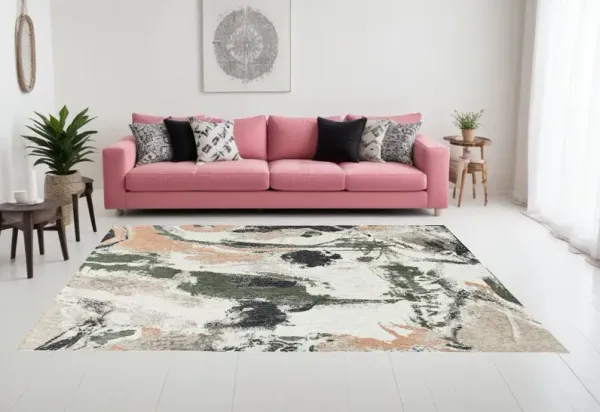 6' x 8' Abstract Non Skid Area Rug - Gray And Orange