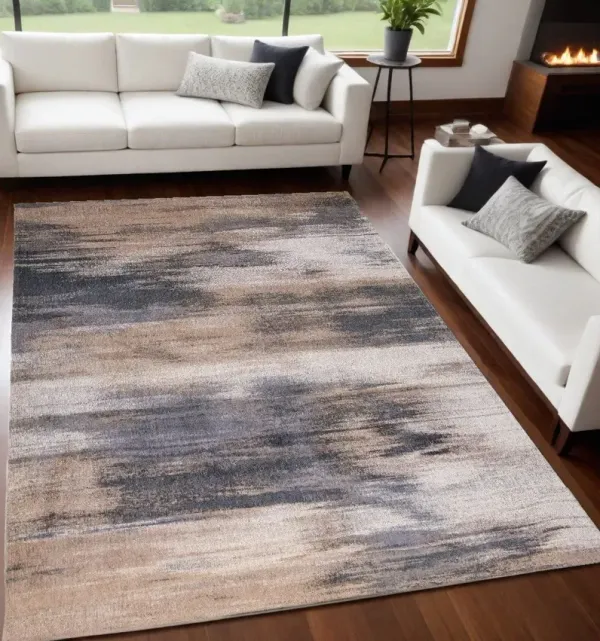 5' x 7' Abstract Non Skid Area Rug - Gray And Beige